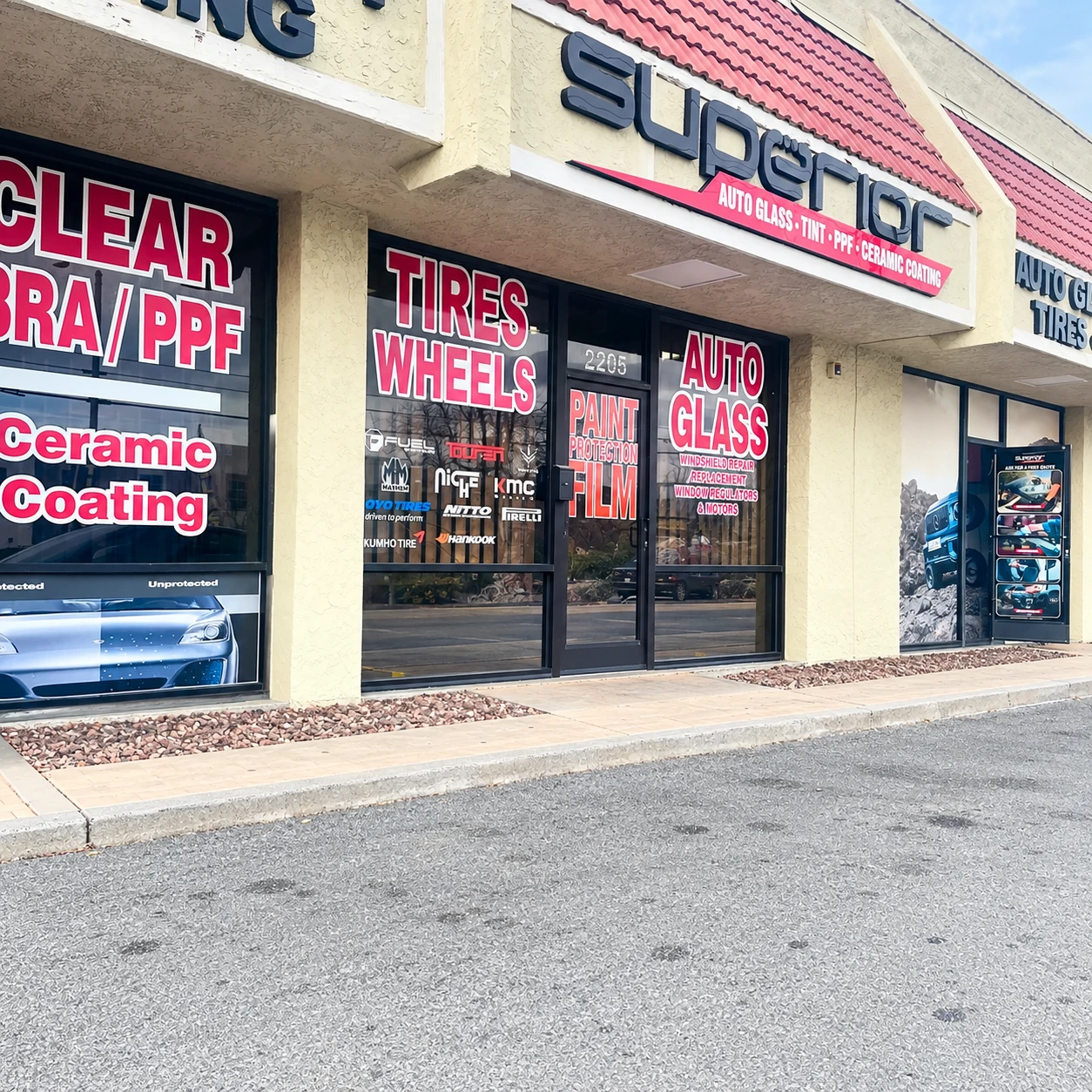 Superior Auto Glass and Tint Shop storefront at 2205 E 4th St in Ontario