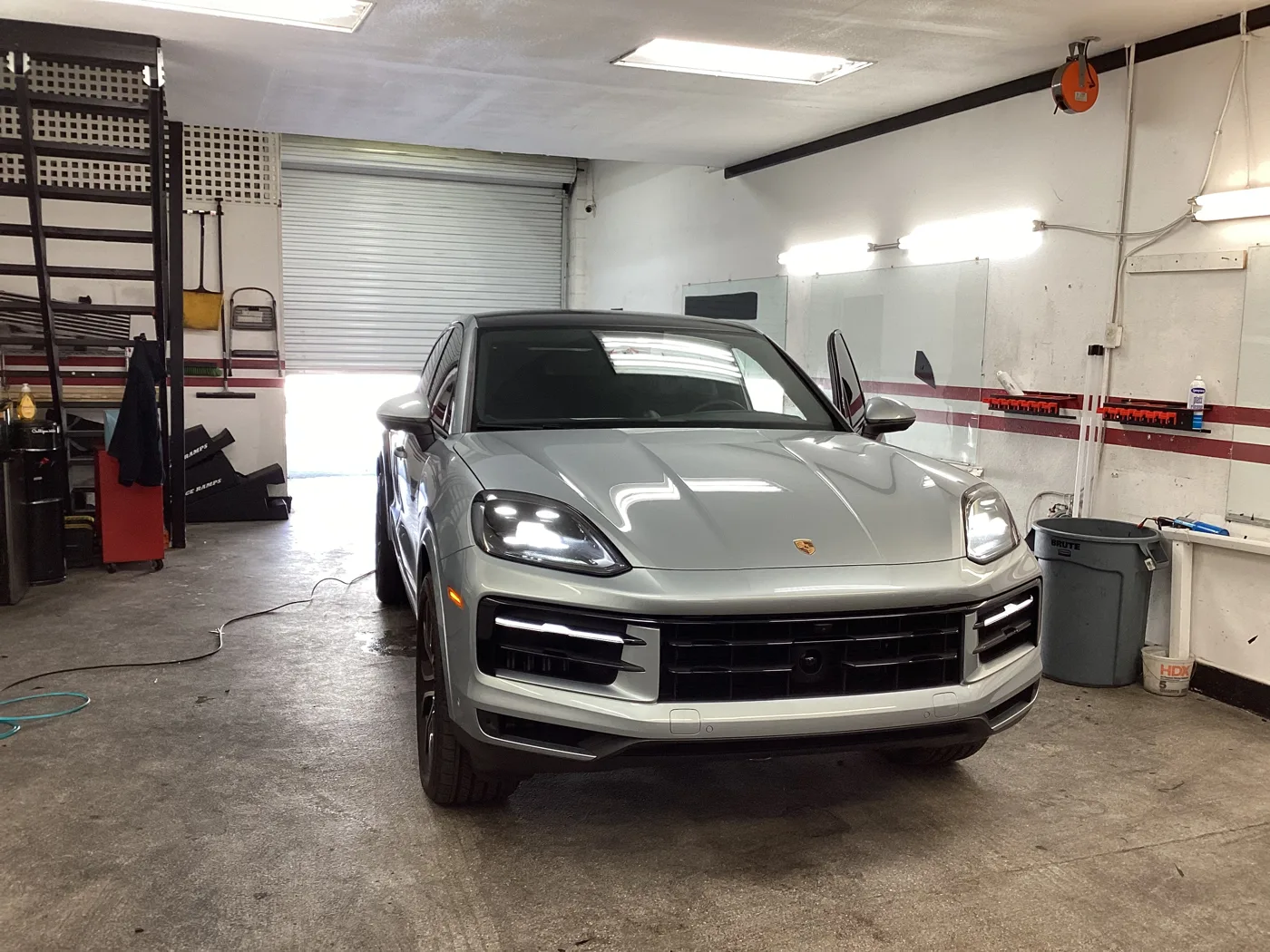 Silver Porsche inside the shop from Superior’s window tint photo collection in Ontario